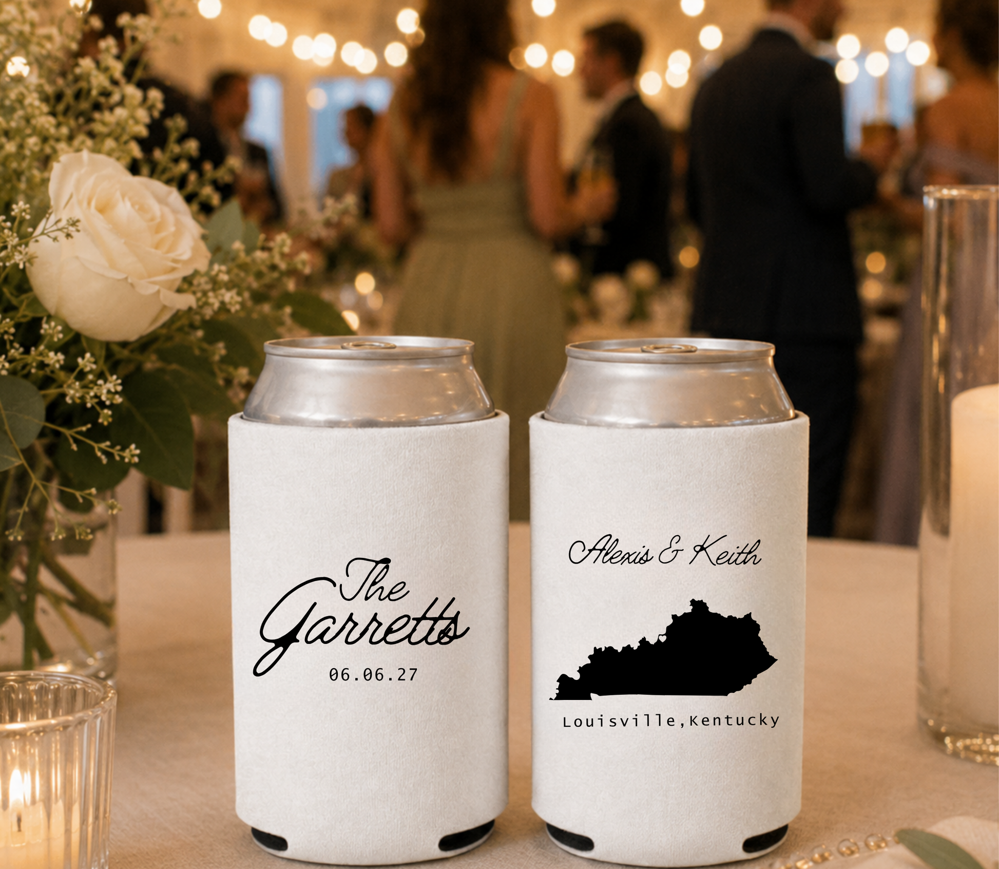 Custom Texas wedding can cooler with Texas state outline design.