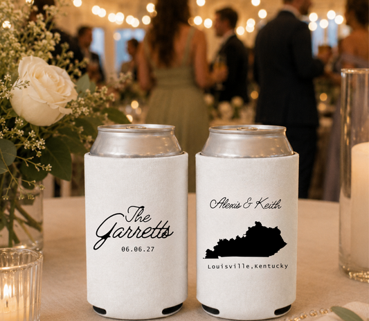 Custom Texas wedding can cooler with Texas state outline design.