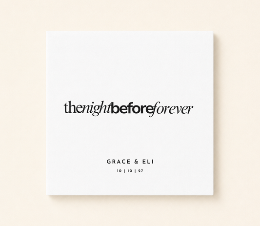 Personalized The Night Before Forever cocktail napkin featuring couple names and wedding date