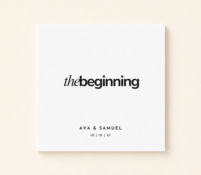 Personalized The Beginning wedding napkin with custom couple names and wedding date