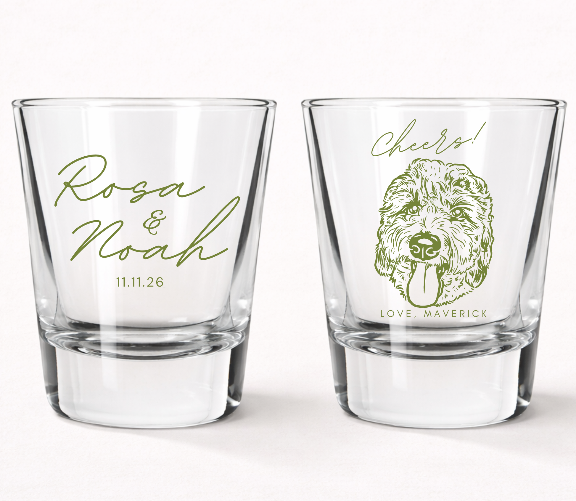 Personalized wedding shot glasses
Pet portrait wedding favor glasses
Custom dog wedding shot glasses
Minimalist wedding keepsake glasses